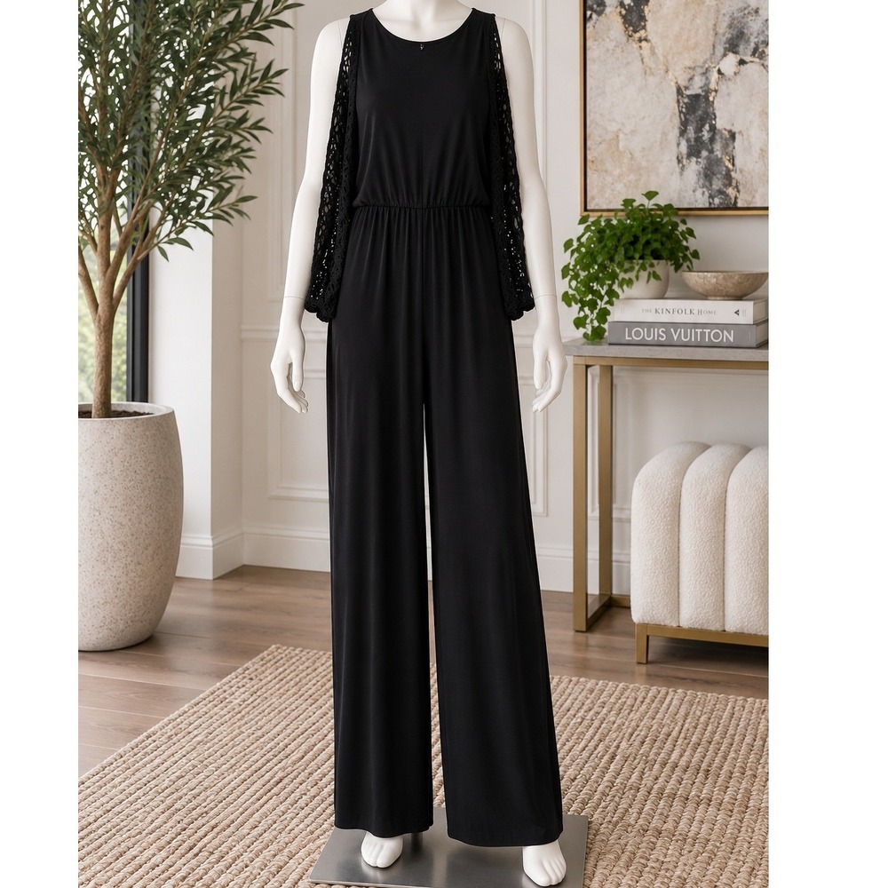 MICHAEL Michael Kors Black Lace Cold Shoulder Jumpsuit Wedding Guest XS